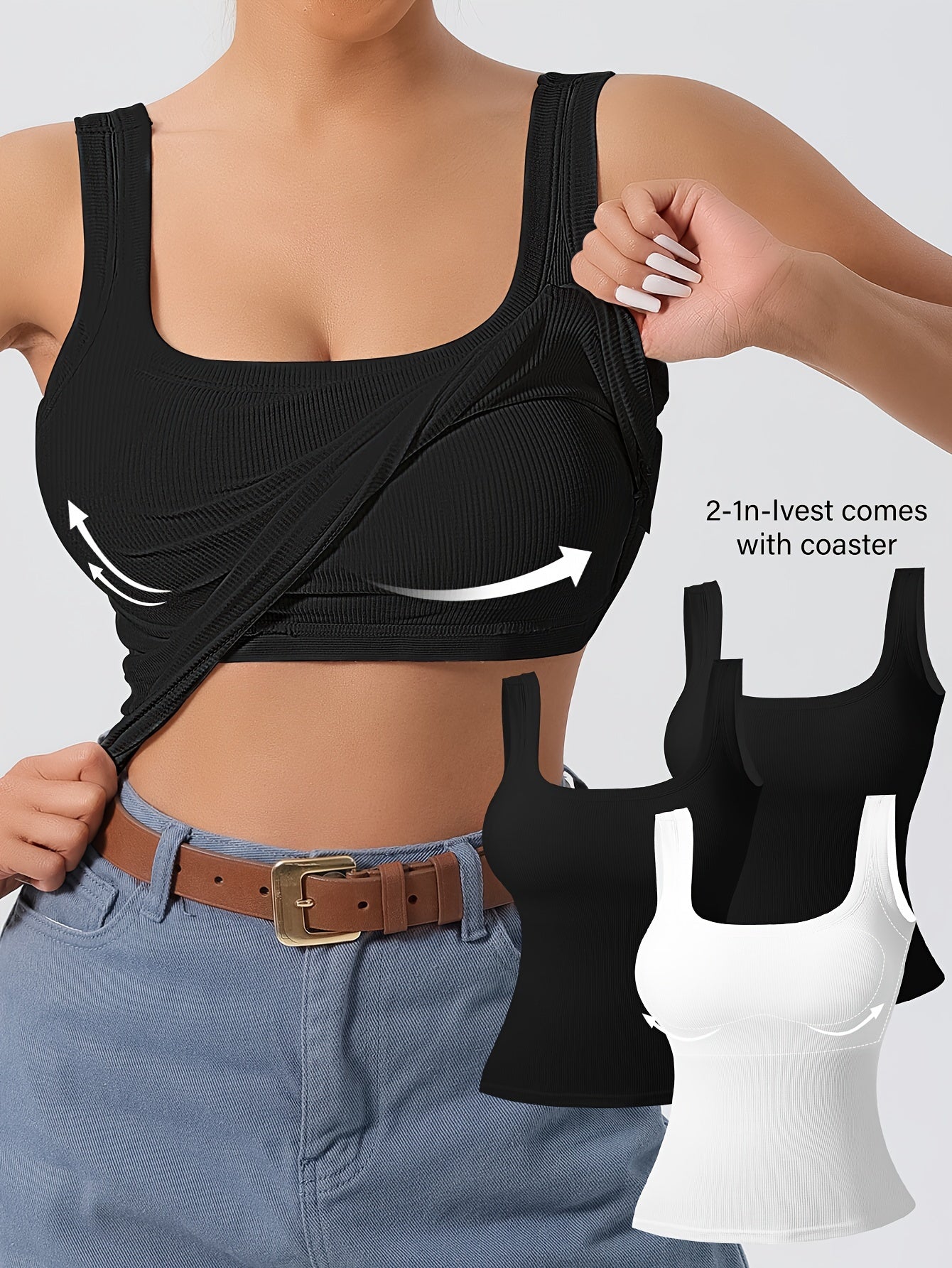 Women's 3Pcs U-Back Tank Tops With Removable Pads