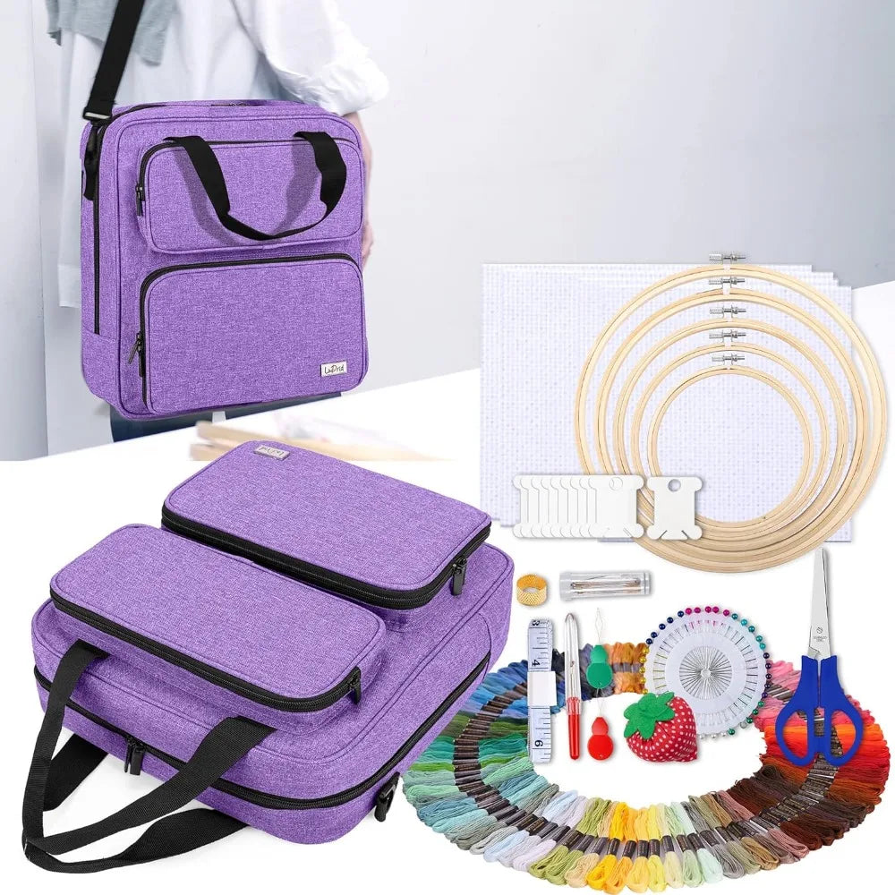 Embroidery Starter Kit with Storage Bag, Cross Stitch Kits Tools with Case for Beginners, Adults, Craft Supplies Kits Bag