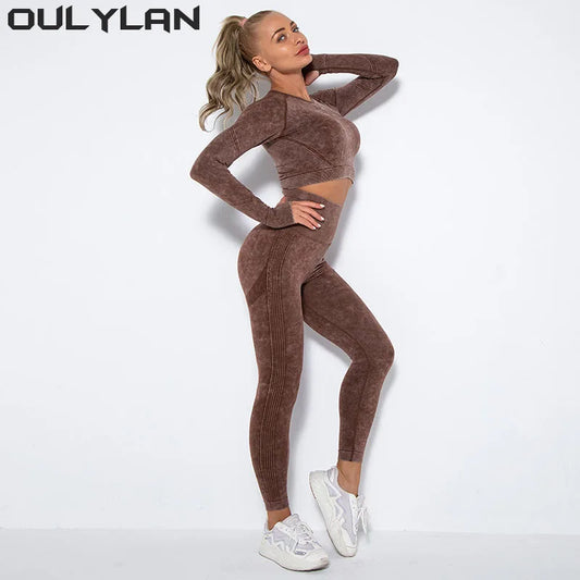 High Waist Running Leggings & Long Sleeve Crop Top Set