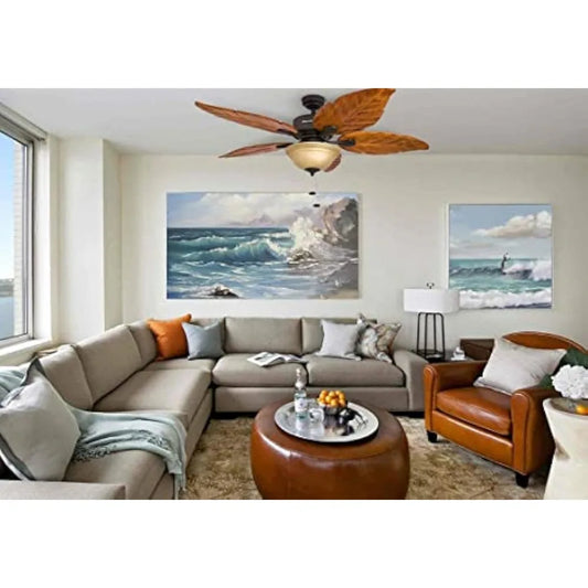 52 inch tropical LED ceiling fan with solid wood leaves