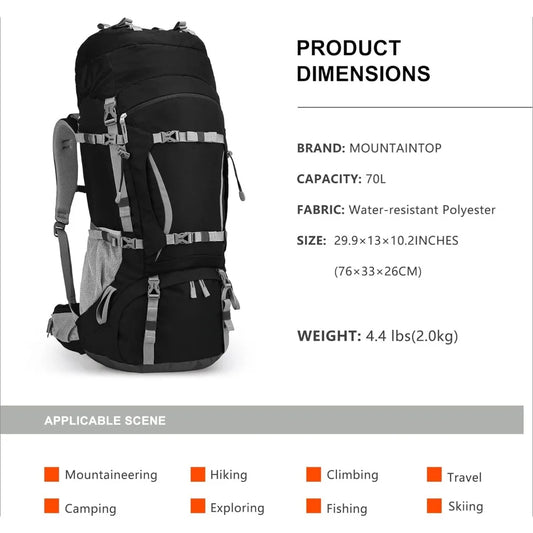 70L Internal Frame Backpack  with Rain Cover