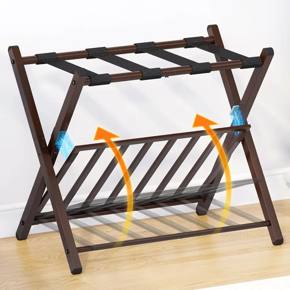 Folding Luggage Rack with Unique Magnetic Locking ＆ Steel Shelf