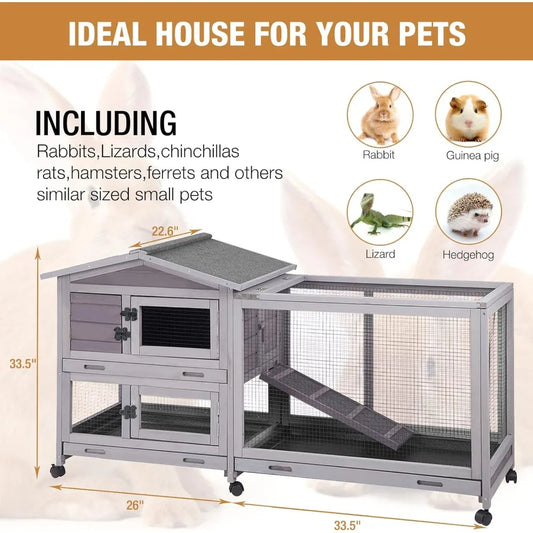 Bunny Cage Indoor and Outdoor Rabbit Hutch with Casters