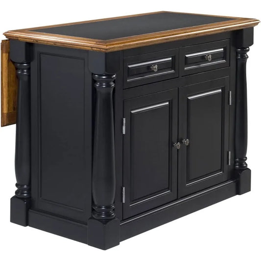 Black/Distressed Oak Kitchen Island with Granite Top