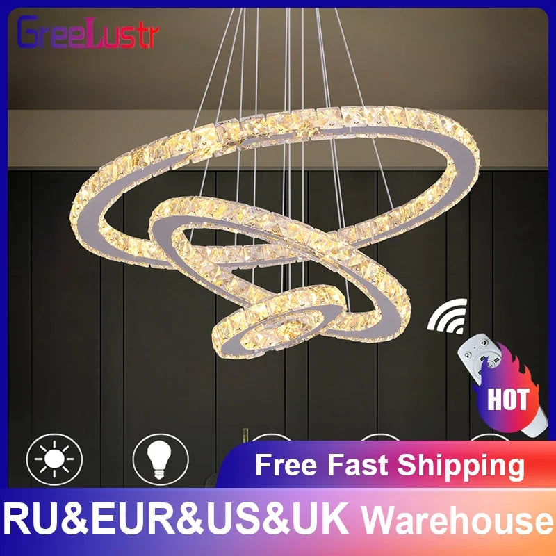 Crystal Chandelier Light Living Room Remote Control