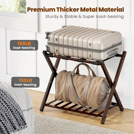 Folding Luggage Rack with Unique Magnetic Locking ＆ Steel Shelf