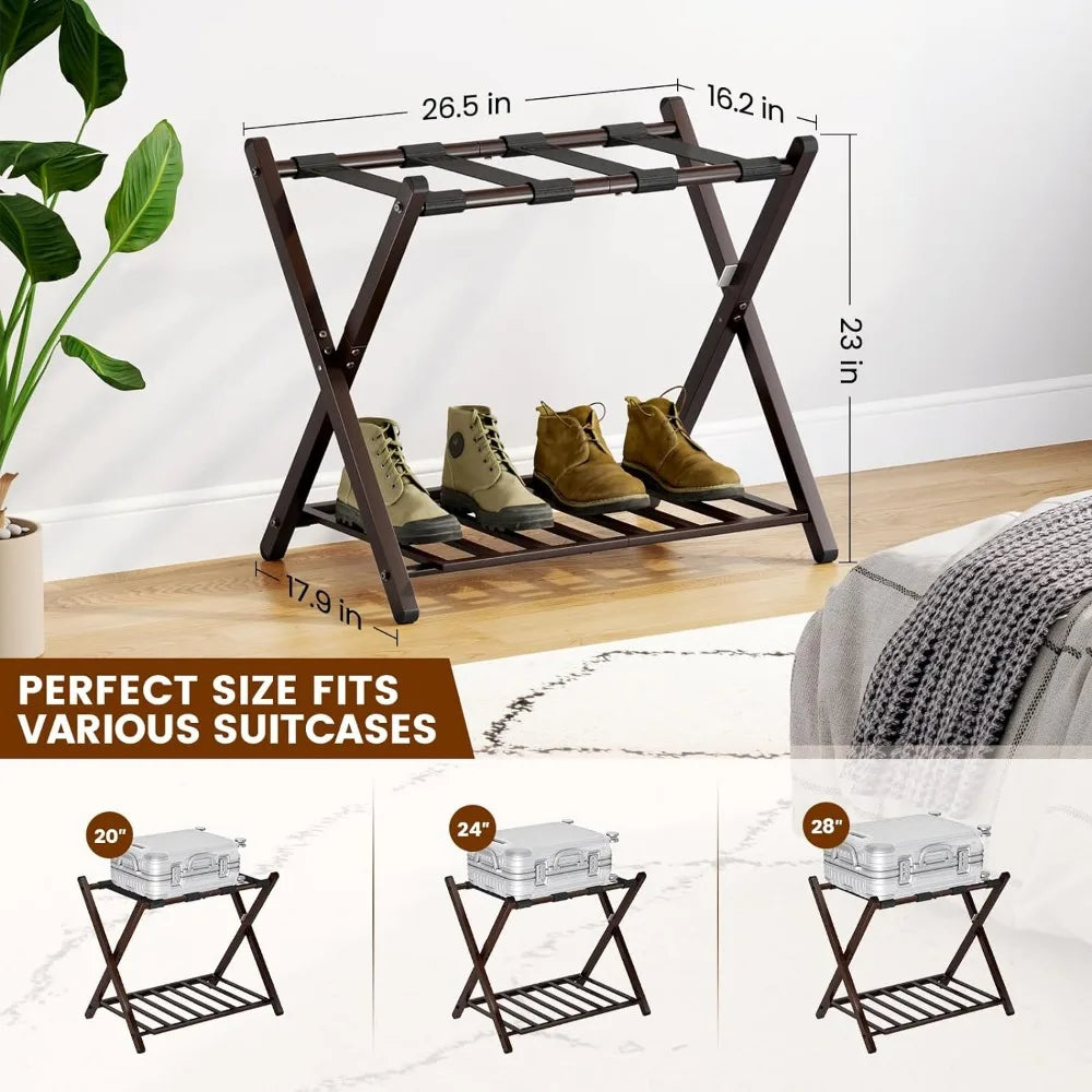 Folding Luggage Rack with Unique Magnetic Locking ＆ Steel Shelf