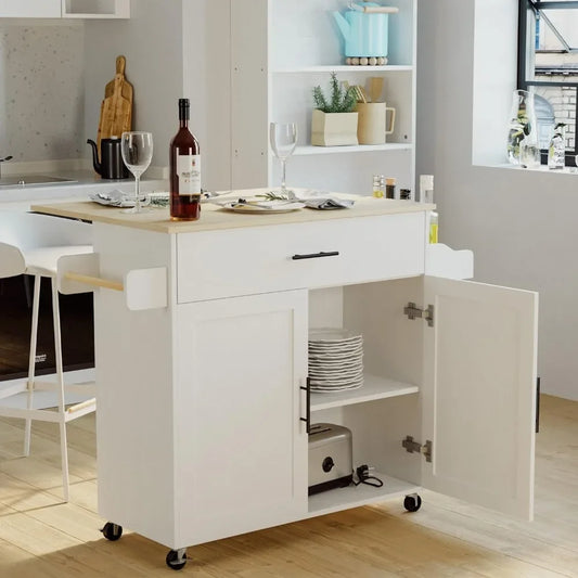 Rolling Kitchen Island Table with Drop Leaf