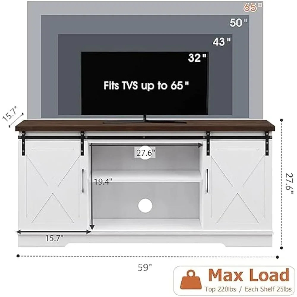 Barn Doors TV Stand with Storage and Shelves