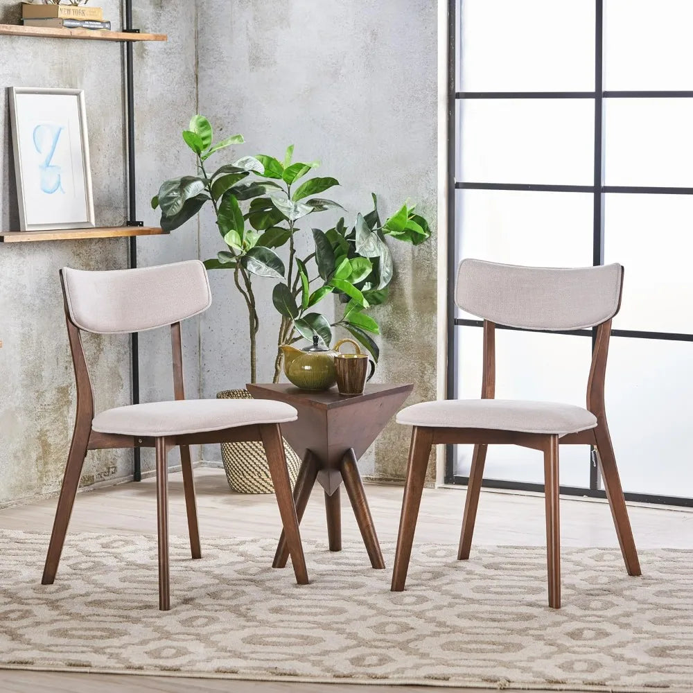 Abrielle Mid-Century Modern Dining Chairs, Light Beige / Natural Walnut