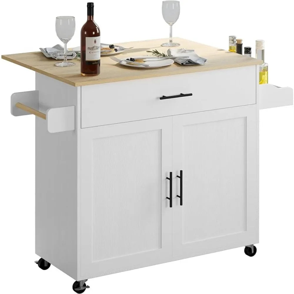 Rolling Kitchen Island Table with Drop Leaf