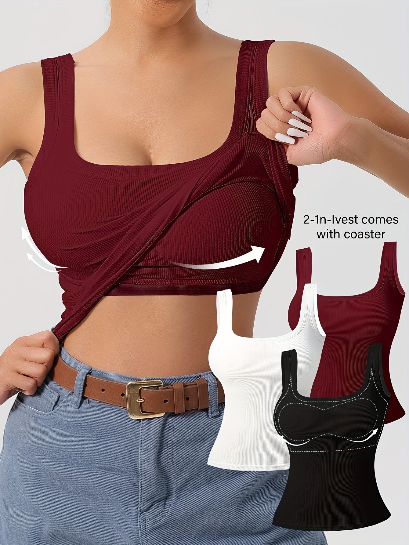 Women's 3Pcs U-Back Tank Tops With Removable Pads